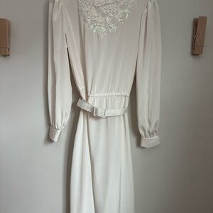 Vintage Ivory Long Sleeve Dress with Floral Detail